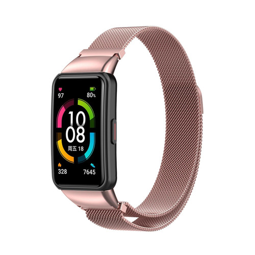 For Honor Band 7 Milan Magnetic Metal Watch Band(Rose Pink)