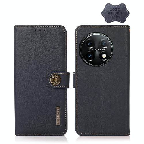 For OnePlus 11 KHAZNEH Custer Texture RFID Genuine Leather Phone Case(Blue)
