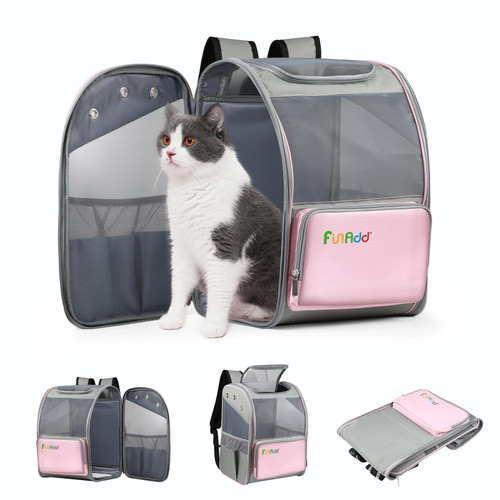 FUNADD Fold Breathable Pet Backpack Outdoor Shoulders Cat Bag (Pink)