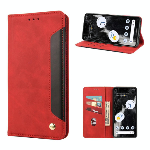 For Google Pixel 7a Skin Feel Splicing Leather Phone Case(Red)