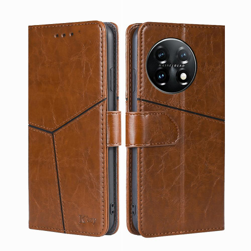 For OnePlus 11 Geometric Stitching Horizontal Flip Leather Phone Case(Light Brown)