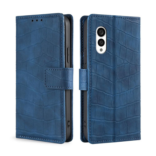 For Fujitsu Arrows N F-51C Skin Feel Crocodile Magnetic Clasp Leather Phone Case(Blue)