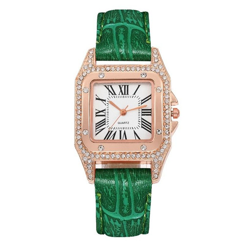 Women Tonneau Square Strap Quartz Watch, Color: Green