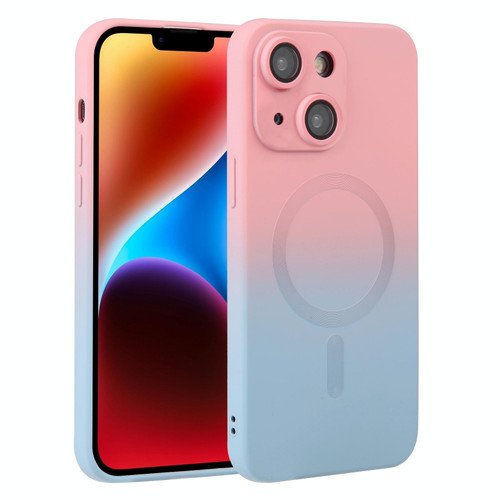 For iPhone 14 Plus Liquid TPU Silicone Gradient MagSafe Phone Case(Pink Blue)
