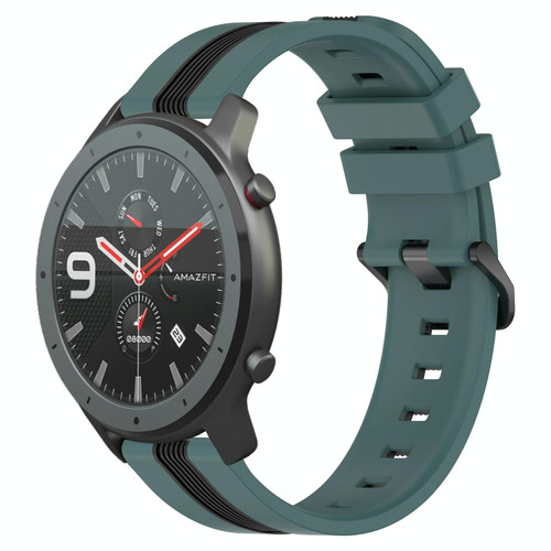 For Amazfit GTR 47mm 22mm Vertical Two-Color Silicone Watch Band(Green+Black)