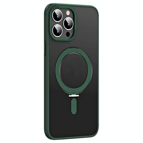 For iPhone 13 Pro Max Skin Feel MagSafe Shockproof Phone Case with Holder(Dark Green)