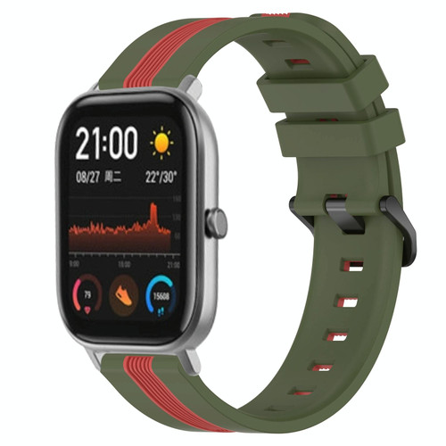 For Amazfit GTS 20mm Vertical Two-Color Silicone Watch Band(Army Green+Red)