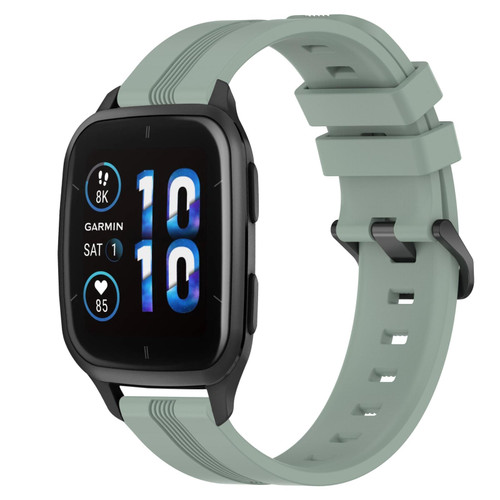 For Garmin Forerunner Sq2 20mm Concave Striped Slicone Watch Band(Grayish Green)