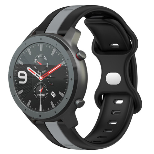 For Amazfit GTR 47mm 22mm Butterfly Buckle Two-Color Silicone Watch Band(Black+Grey)