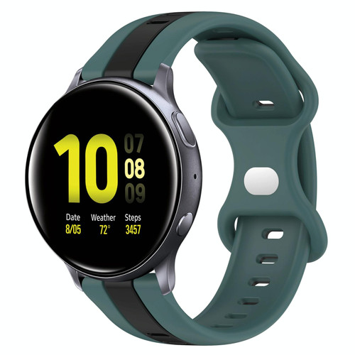 For Samsung Galaxy Watch Active 2 44mm 20mm Butterfly Buckle Two-Color Silicone Watch Band(Green+Black)