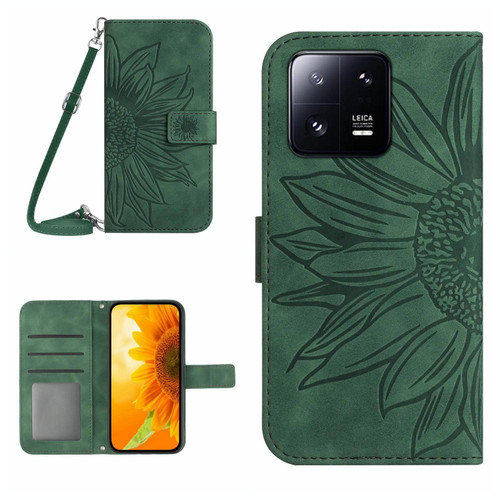 For Xiaomi 13 HT04 Skin Feel Sun Flower Embossed Flip Leather Phone Case with Lanyard(Green) For Xiaomi 13 HT04 Skin Feel Sun Flower Embossed Flip Leather Phone Case with Lanyard(Green)