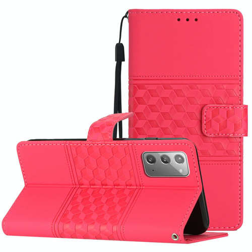 For Samsung Galaxy Note20 Diamond Embossed Skin Feel Leather Phone Case with Lanyard(Red)