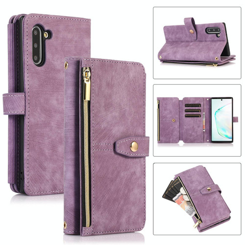 For Samsung Galaxy Note10 Dream 9-Card Wallet Zipper Bag Leather Phone Case(Purple)