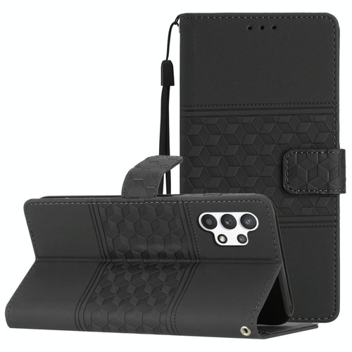 For Samsung Galaxy A13 4G Diamond Embossed Skin Feel Leather Phone Case with Lanyard(Black)