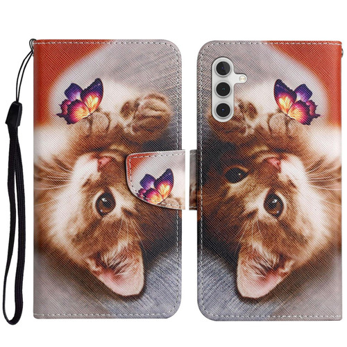 For Samsung Galaxy A54 Colored Drawing Pattern Leather Phone Case(Butterfly Cat)