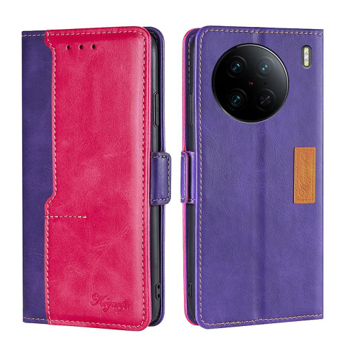 For vivo X90 Pro 5G Contrast Color Side Buckle Leather Phone Case(Purple + Rose Red) For vivo X90 Pro 5G Contrast Color Side Buckle Leather Phone Case(Purple + Rose Red)