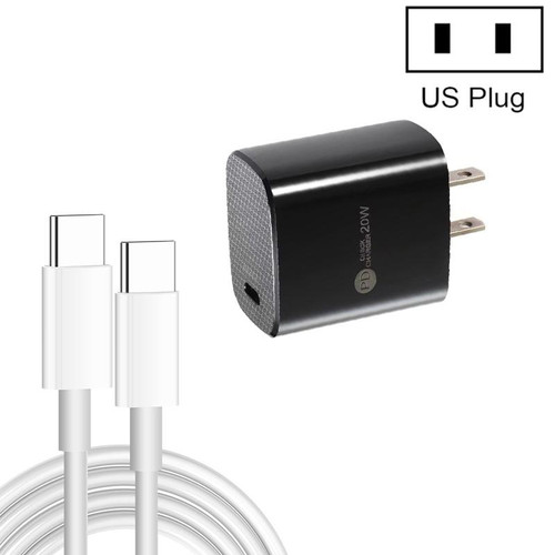 PD11 Single PD3.0 USB-C / Type-C 20W Fast Charger with 1m Type-C to Type-C Data Cable, US Plug(Black)