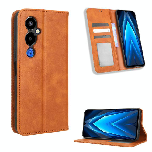 For Tecno Pova 4 Pro Magnetic Buckle Retro Texture Leather Phone Case(Brown)