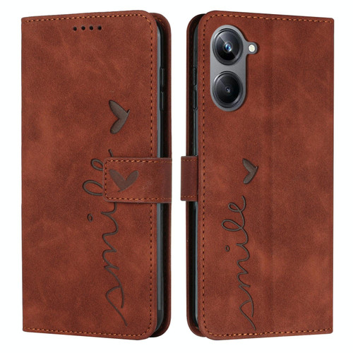 For Realme 10 Pro Skin Feel Heart Embossed Leather Phone Case(Brown)