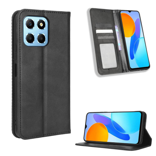 For Honor Play 6C / X8 5G / X6 4G Magnetic Buckle Retro Texture Leather Phone Case(Black)