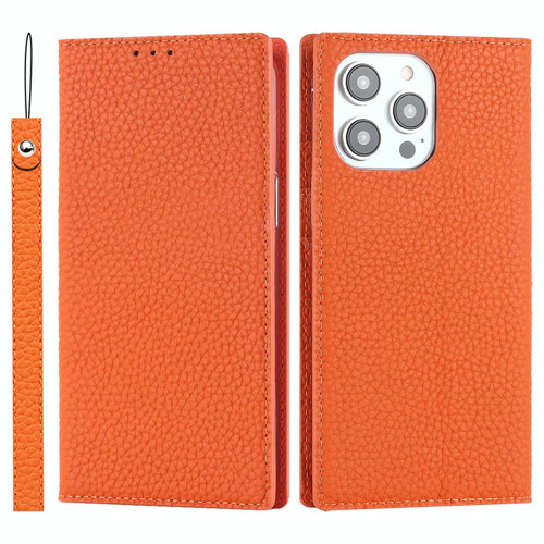 For iPhone 14 Pro Litchi Texture Genuine Leather Phone Case(Orange)