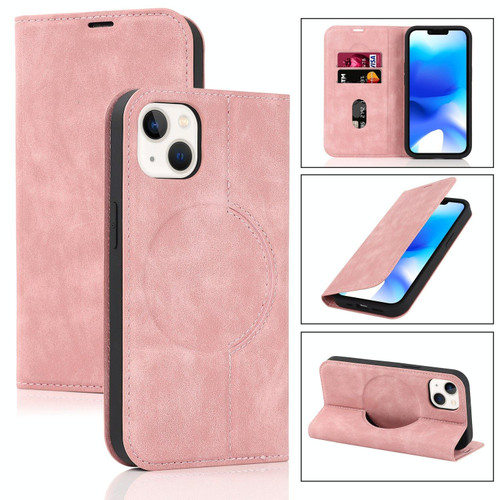 For iPhone 14 Plus Wireless Charging Magsafe Leather Phone Case(Pink)
