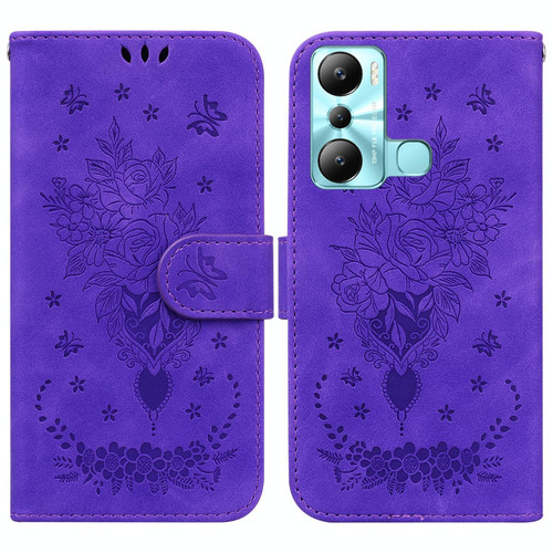 For Infinix Hot 20i Butterfly Rose Embossed Leather Phone Case(Purple) For Infinix Hot 20i Butterfly Rose Embossed Leather Phone Case(Purple)