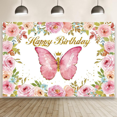 1.5m X 1m Butterfly Pattern Photography Backdrop Birthday Party Decoration Background Cloth(MDT10442)