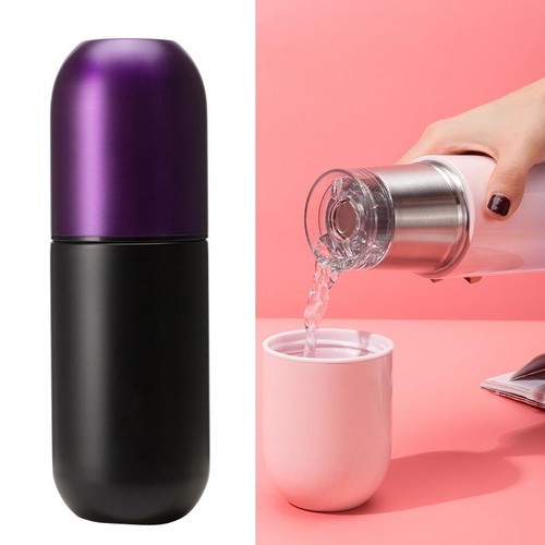 Shoke Portable Mini Insulation Cup 316 Stainless Steel Capsule Cup, Capacity: 200ml(Black Purple)