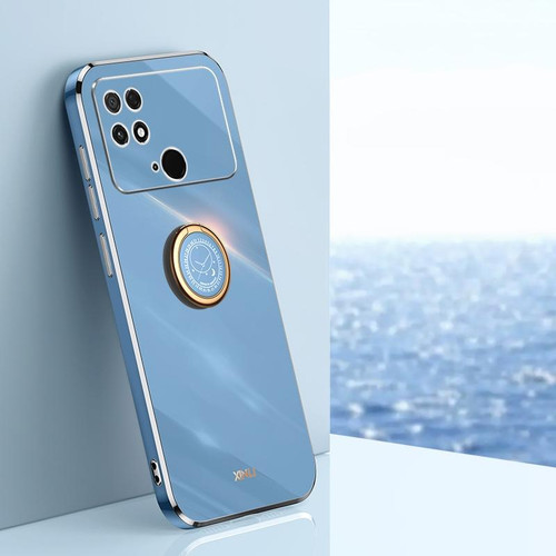 For Xiaomi Poco C40 XINLI Straight Edge 6D Electroplate TPU Phone Case with Ring Holder(Celestial Blue)