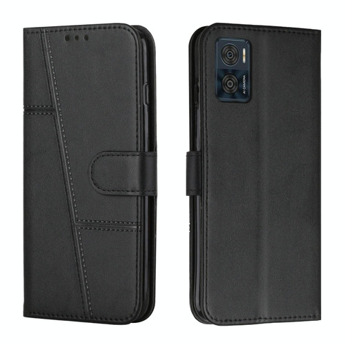 For Motorola Moto E22 / E22i Stitching Calf Texture Buckle Leather Phone Case(Black)