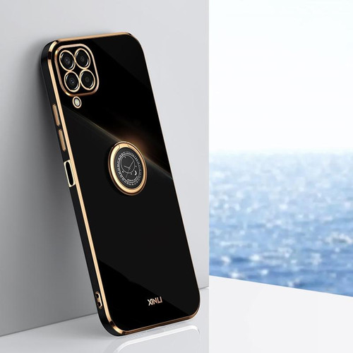 For Samsung Galaxy M33 5G XINLI Straight Edge 6D Electroplate TPU Phone Case with Ring Holder(Black)