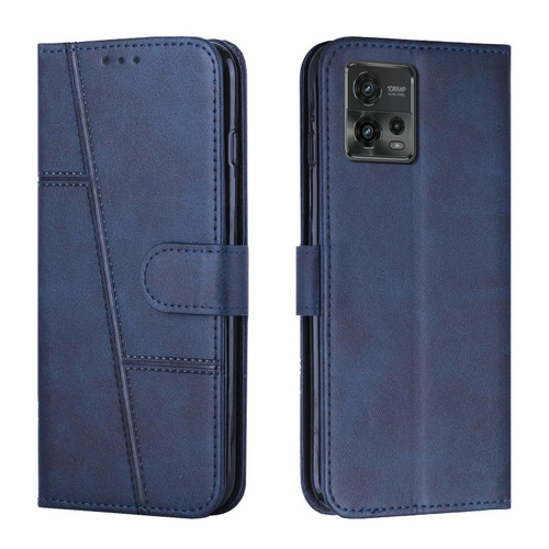 For Motorola Moto G72 Stitching Calf Texture Buckle Leather Phone Case(Blue) For Motorola Moto G72 Stitching Calf Texture Buckle Leather Phone Case(Blue)