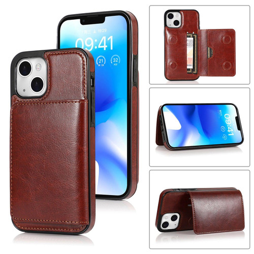 For iPhone 14 Plus Shockproof PU + TPU Phone Case(Brown)