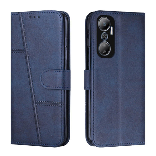 For Infinix Hot 20 4G Stitching Calf Texture Buckle Leather Phone Case(Blue)