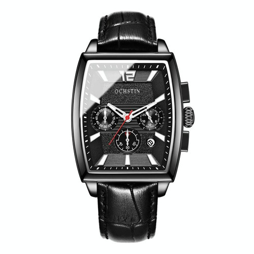 OCHSTIN 6133A Multifunctional Quartz Waterproof Luminous Men Leather Watch(Black)