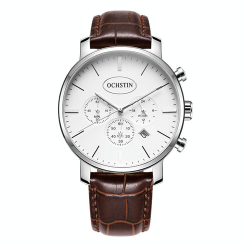 OCHSTIN 6066A Prominente Series Multifunctional Quartz Luminous Men Watch(Silver+Coffee)