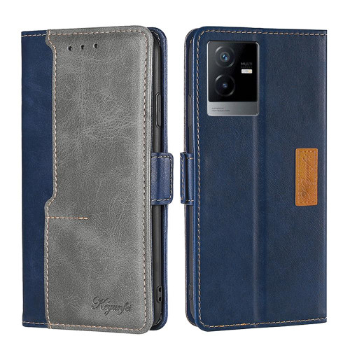 For vivo T2x 5G/Y73t/iQOO Z6x Contrast Color Side Buckle Leather Phone Case(Blue+Grey)
