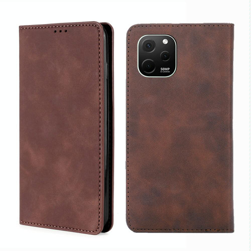 For Huawei nova Y61 Skin Feel Magnetic Horizontal Flip Leather Phone Case(Dark Brown)