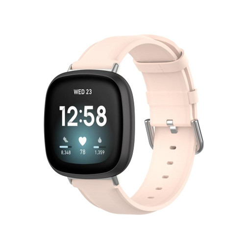 For Fitbit Versa 3 / Sense Genuine Leather Watch Band(Light Pink)
