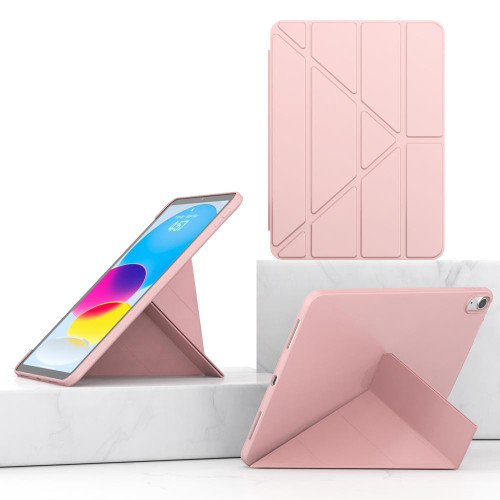 For iPad 10th Gen 10.9 2022 Multi-folding TPU Leather Smart Tablet Case(Rose Gold)