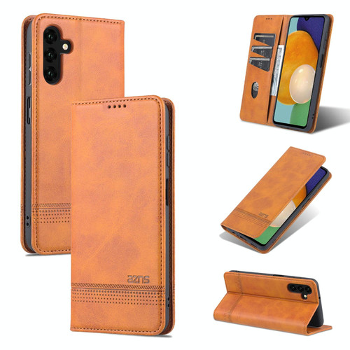 For Samsung Galaxy A14 5G AZNS Magnetic Calf Texture Flip Leather Phone Case(Light Brown)