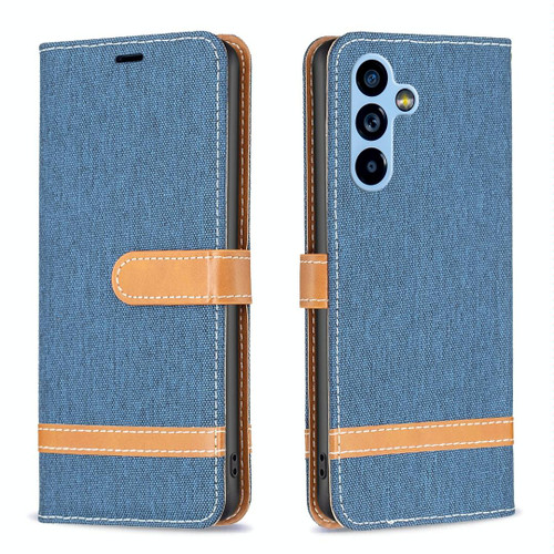 For Samsung Galaxy A54 5G Color Block Denim Texture Leather Phone Case(Dark Blue)