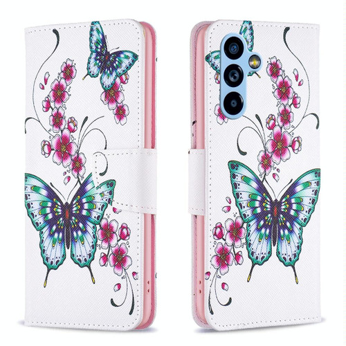 For Samsung Galaxy A54 5G Colored Drawing Pattern Leather Phone Case(Flowers Butterfly)