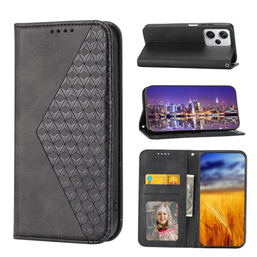 For Xiaomi Redmi Note 12 Pro+ China Cubic Grid Calf Texture Magnetic Leather Phone Case(Black) For Xiaomi Redmi Note 12 Pro+ China Cubic Grid Calf Texture Magnetic Leather Phone Case(Black)