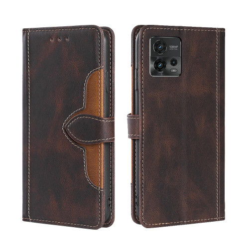 For Motorola Moto G72 4G Skin Feel Magnetic Buckle Leather Phone Case(Brown)
