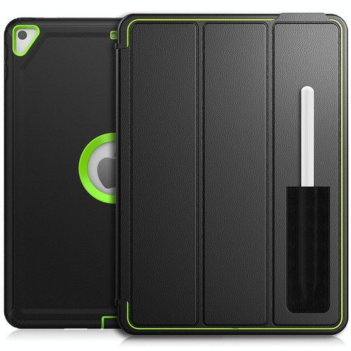 For iPad 10.2 2021 / 2020 / 2019 / Air 10.5 2019 3-Fold Amor Shockproof Smart Tablet Case(Black Green)