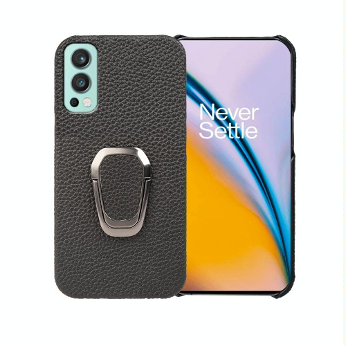 For OnePlus Nord 2 5G Ring Holder Litchi Texture Genuine Leather Phone Case(Black) For OnePlus Nord 2 5G Ring Holder Litchi Texture Genuine Leather Phone Case(Black)