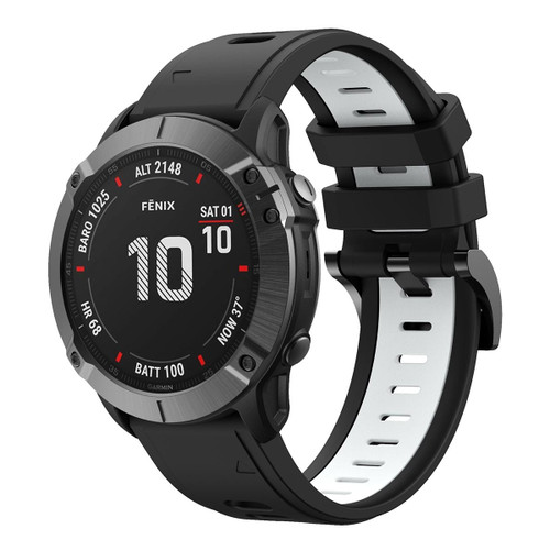 For Garmin Fenix 6X Sapphire 26mm Two-Color Sports Silicone Watch Band(Black+White) For Garmin Fenix 6X Sapphire 26mm Two-Color Sports Silicone Watch Band(Black+White)