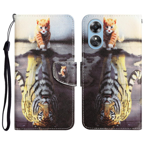 For OPPO A17 Colored Drawing Leather Phone Case(Tiger)